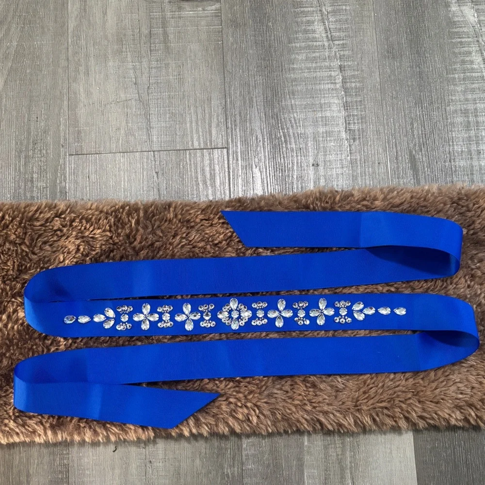 Elegant Blue Sash with Rhinestone Embellishments